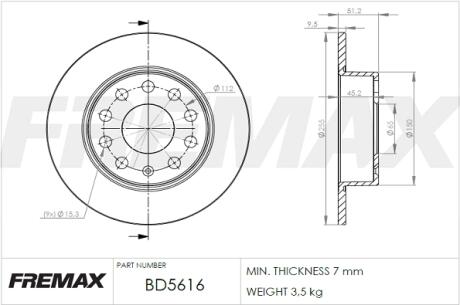 Диск гальм. задній, 04- (253x10mm) FREMAX BD5616