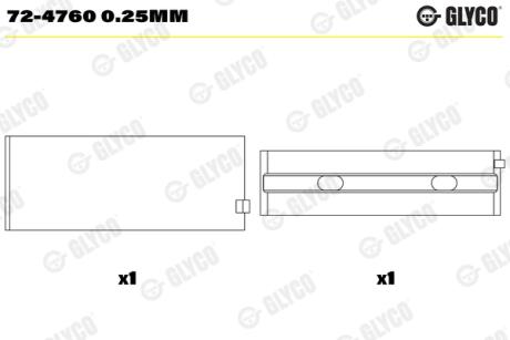 Вкладыши коренные MB 72-4760 0.25MM Glyco 724760 0.25MM