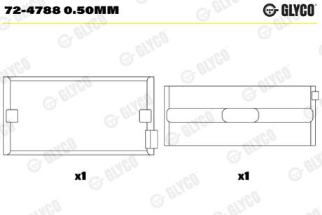 Вкладыши коренные (1 шея). DAF MX300/340/375/265 Glyco 724788 0.50MM