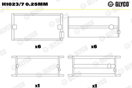 Вкладыши коренные 0.25MM HL/PASS-L (К-Т R6 ЦИЛ) IVECO F3BE 0681 CURSOR 13 Glyco H10237 0.25MM