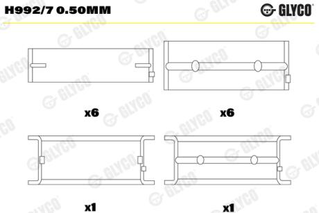 Вкладыши коренные 0.50MM HL/PASS-L (К-Т R6 ЦИЛ) MAN D2566/D2866/76/ MB OM407/42 Glyco H9927 0.50MM