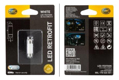 LED Retrofit 12V 1 Вт Автолампа HELLA 8GL 178 560551