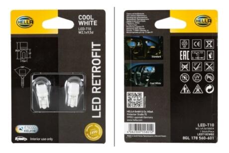 Автолампа T10 12V LED WHITE 5000K (К-кт 2 шт) HELLA 8GL 178 560601