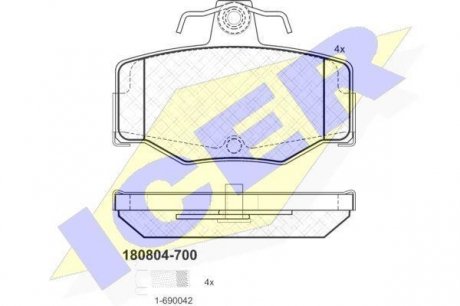 Комплект гальмівних колодок (дискових) ICER 180804700