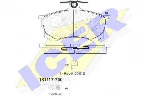 Комплект гальмівних колодок (дискових) ICER 181117-700
