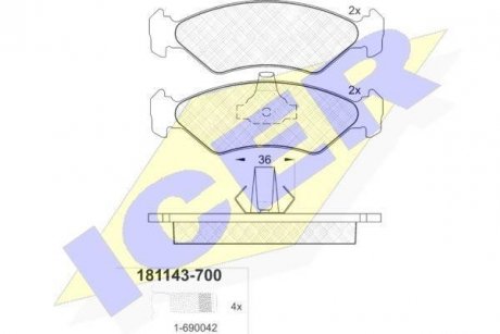 Комплект гальмівних колодок (дискових) ICER 181143-700