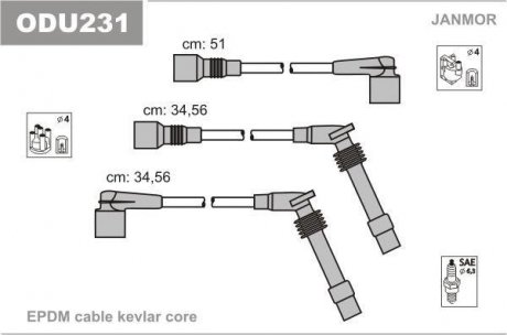 К-кт високовольтних кабелів Opel Vectra 1.6/1.8/2.0 88- Janmor ODU231
