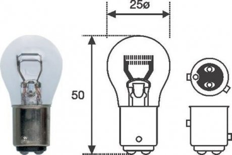 Лампа розжарювання P21/4W 12V BAZ15d (вир-во) MAGNETI MARELLI 008529100000 (фото 1)