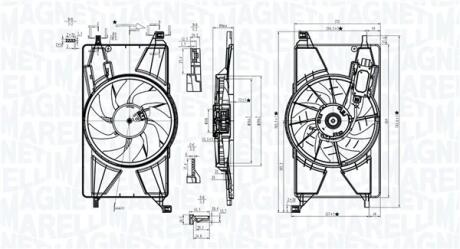FORD Вентилятор радіатора (з дифузором) C-MAX II 1.6 10-, FOCUS III 1.6 10-, 2.0 11-, Electric 13-, GRAND C-MAX 1.6 10- MAGNETI MARELLI 069422834010