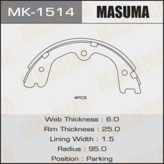 Колодка гальмівна барабанна MASUMA MK1514