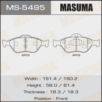 Колодки гальмівні переднTOYOTA YARIS (10-16), MAZDA 2 (07-15), FORD FIESTA VI (09-14) MASUMA MS5495 (фото 1)