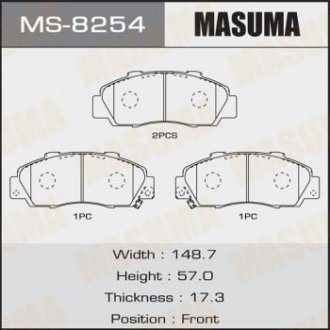 Колодка тормозная передняя Honda Accord (-02), Civic (-00), CR-V (-01), HR-V (-06), Legend (-04) MASUMA MS8254 (фото 1)