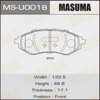 Колодки тормозные передн CHEVROLET AVEO (T300) MASUMA MSU0018 (фото 1)