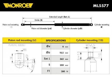 Амортизатор капота MERCEDES-BENZ (без упаковки) MONROE ML5577
