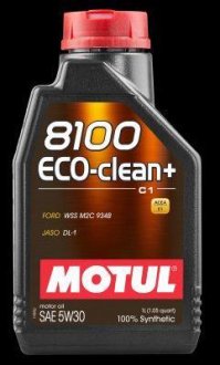 Масло моторное 8100 Eco-clean+ 5W30 1L (BMW LL-04, VW 504 00 / 507 00, MB 229.51, Porsche C30) MOTUL Motul 8100 Eco-clean+ 5W30 1L /101580/842511/ (фото 1)