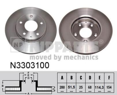 Диск тормозной передний 280mm Mazda 3 2013-- NIPPARTS N3303100