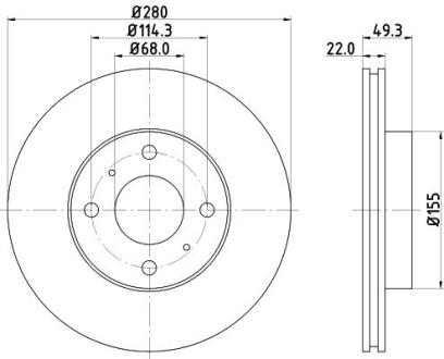 Диск гальмівний передній Nissan Almera 1.5, 1.8, 2.2 (00-), Primera 1.6, 1.8, 2.0 (96-02) Nisshinbo ND2023K