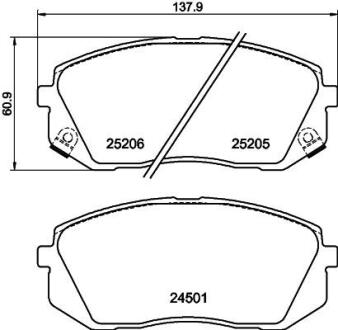 Колодки тормозные дисковые передние Hyundai i40, ix35 1.6, 1.7, 2.0 (11-)/Kia Sportage 2.0, 2.7 (04-) Nisshinbo NP6034