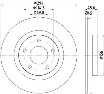 Тормозной диск перед. Jeep Compass, Patriot 07-13 Dodge Avenger 08-13, Caliber 07-12, Chrysler Sebring 07-10 Mitsubishi Outlander 07-12, Lancer GT, GTS 08-13 PAGID 8DD 355 115911