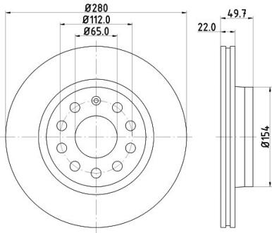 HELLA PRO HIGH CARBON AUDI диск гальмівний перед.(280x22) (вентил.) A3 03- VW Golf V, Caddy 04- PAGID 8DD 355 127991