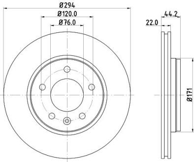 HELLA PRO HIGH CARBON VW диск гальмівний задн. (вентил.) T5 03- (294*22) PAGID 8DD 355 128031