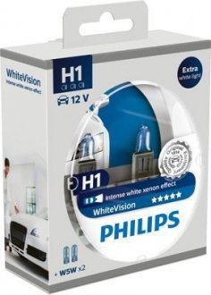 Лампа розжарювання H1 WhiteVision 12V 55W P14,5s (+60) (4300K) 2шт. PHILIPS 12258WHVSM (фото 1)