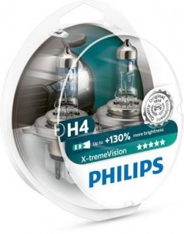 Лампа накаливания H4 12V 60/55W P43t-38 X-treme VISION +130% PHILIPS 12342XV+S2 (фото 1)