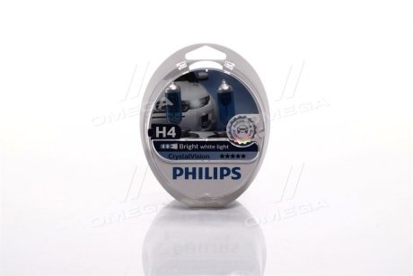 Лампа розжарювання H4 12V 60/55W P43t-38 Cristal Vision + 2x W5W 4300K PHILIPS 12342CVS2