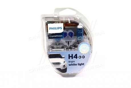 Лампа розжарювання H4 12V 60/55W P43t-38 Cristal Vision + 2x W5W 4300K (вир-во) PHILIPS 12342 CV SM (фото 1)