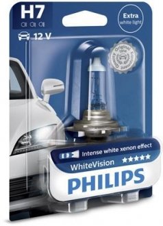 Лампа розжарювання H7 WhiteVision 12V 55W PX26d (+60) (4300K) 1шт. blister PHILIPS 12972WHVB1 (фото 1)