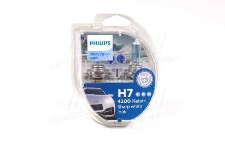 Лампа накаливания H7 12V 55W PX26d H7 WhiteVision ULTRA +60 (4200K) (компл) PHILIPS 12972WVUSM