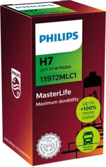 " H7 MasterLife 24V 70W PX26d" PHILIPS 13972MLC1