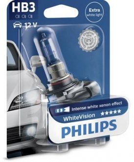 Лампа розжарювання HВ3 WhiteVision 12V 55W P20d (+60) (4300K) 1шт. blister PHILIPS 9005WHVB1 (фото 1)