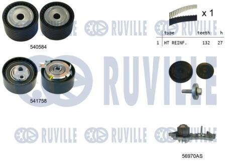 К-кт ГРМ з помпою Renault Clio III (BR0/1,CR0/1) 1.616V 06/05 1,6 K4M801, K4M801 RUVILLE 5502981