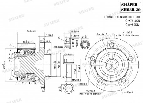 Ступица передняя MB Vito (639) (03-) ABS+(с устан.комплект) SHAFER SH639.20K