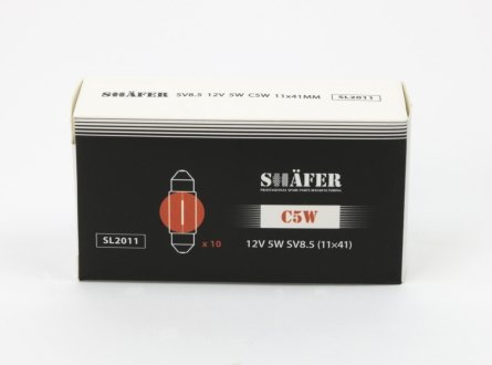 Лампа розжарювання 12V 5W C5W SV8.5 (11×41) (картонна упаковка по 10шт) SHAFER SL2011