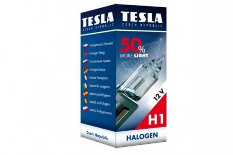Лампа галоген 12V H1,12V,55W,P14,5s+50% Premium TESLA B30101