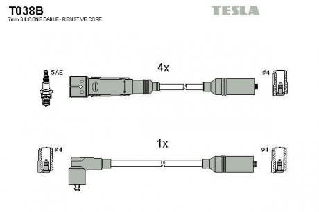 Комплект кабелей зажигания TESLA T038B