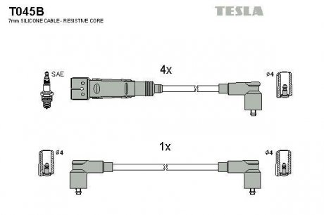 Провода высоковольтные, комплект Seat Inca 1.6 (97-00),Vw Caddy ii 1.6 (95-00) TESLA T045B (фото 1)