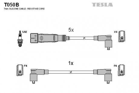 Комплект кабелей зажигания TESLA T050B