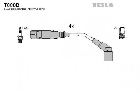 Комплект кабелів запалювання TESLA T080B (фото 1)