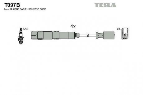 Провода высоковольтные, комплект Mercedes-benz A-class (w169) 1.5 (04-12) TESLA T097B (фото 1)