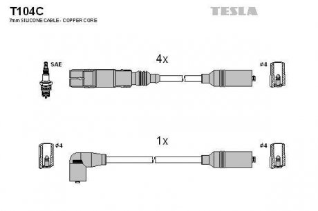 Комплект кабелів запалювання TESLA T104C (фото 1)