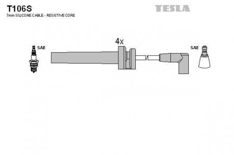 Комплект кабелей зажигания TESLA T106S (фото 1)
