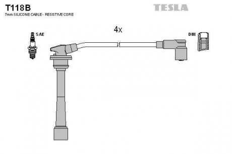 Провода высоковольтные, комплект Kia Ceed 2.0 (06-12),Kia Ceed sw 2.0 (07-12) TESLA T118B (фото 1)