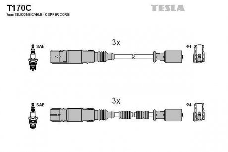 Провода высоковольтные, комплект Smart Fortwo 0.7 (04-07),Smart Fortwo cabrio 0.7 (04-07) TESLA T170C