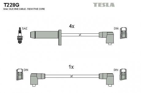 Комплект кабелей зажигания TESLA T228G
