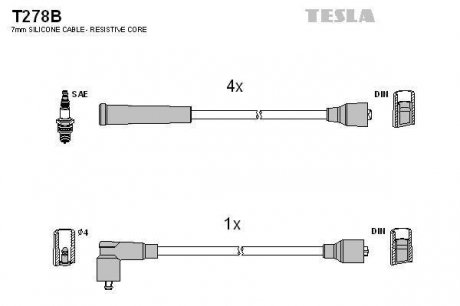 Комплект кабелів запалювання TESLA T278B
