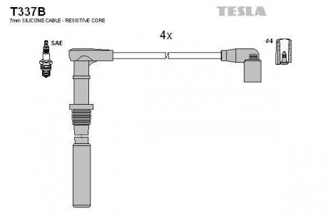 Комплект кабелів запалювання TESLA T337B (фото 1)