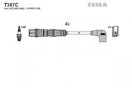 Комплект кабелів запалювання TESLA T387C (фото 1)
